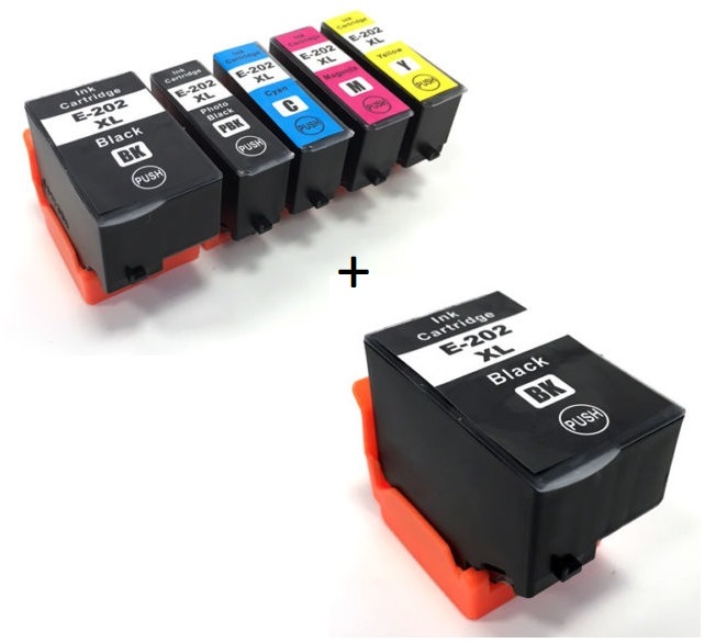 Compatible Epson 202XL a Set of 5 Ink Cartridges High Capacity + EXTRA BLACK - (2 x Black, 1 x Photo Black, Cyan, Magenta, Yellow)
